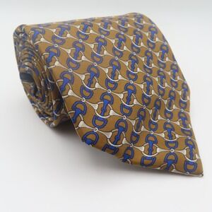 Fendi Tie Silk Brown Blue Horse Bit 4" Wide 56" Long Italy